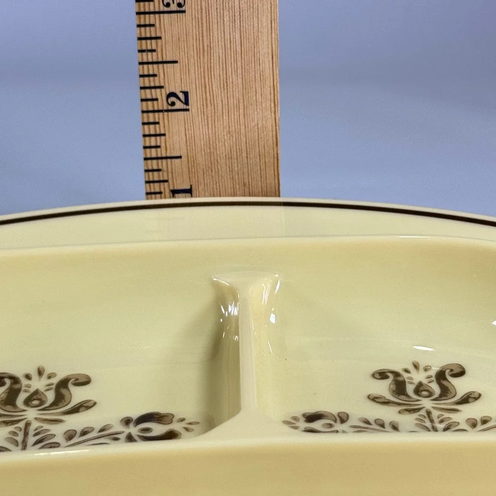 VTG Pfaltzgraff Village Melamine Divided Plate Yellow Brown Floral Retro Kitchen